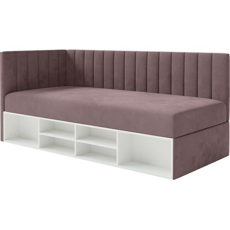 Selsey Ventrio - Jugendbett linksseitig mit Regalen, Easy-Clean-Samtbezug, violett (1/5)