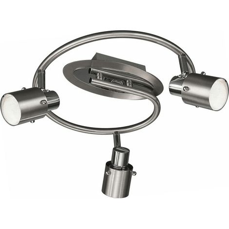 Spotleuchte Deckenleuchte Spotrondell Deckenlampe Wohnzimmerleuchte Schlafzimmer, Stahl gebürstet chrom 3 flammig Spots beweglich, 3x Gu10 Fassungen, DxA 30x13,5 cm
