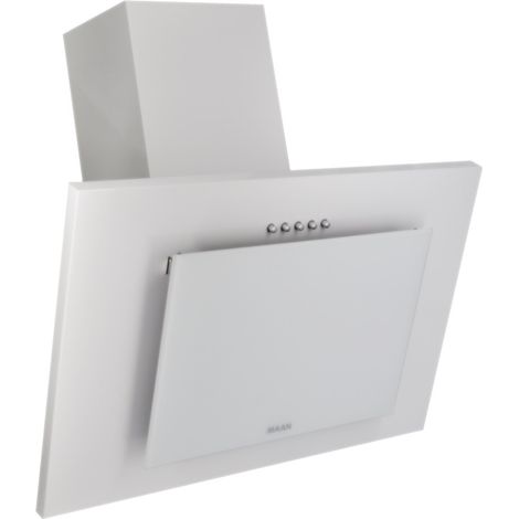 Cappa da cucina verticale MAAN da 60 cm, bianca, a parete, con vetro e LED, silenziosa e potente.