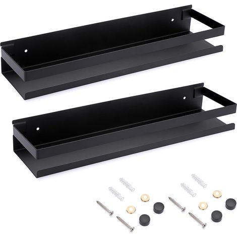2pcs Étagère murale, Acier inox, Design simple, Surface lisse, Salle de bain cuisine (1/5)