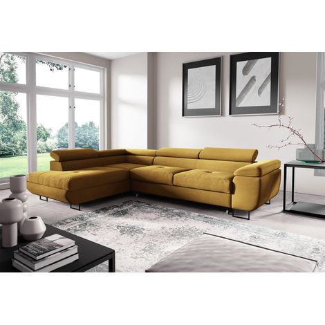 Ecksofa mit Schlaffunktion DECLAN Stoff Poso Honiggelb Ottomane Links