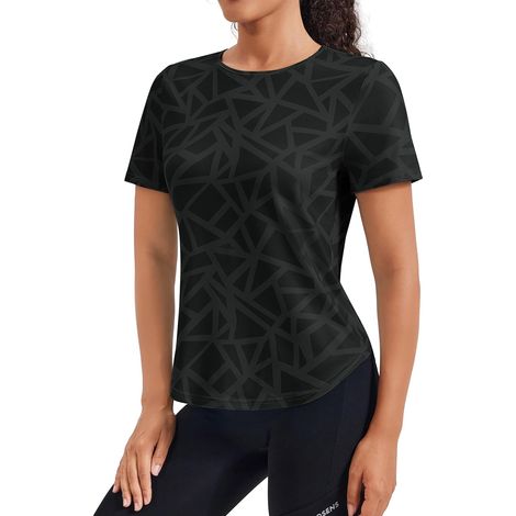 T-Shirt De Sport pour Femmes Manches Courtes Respirant Encolure Ronde Extensible Tissu Technique Fitness Gym Yoga Running Haut De Sport Été (1/5)