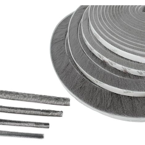Joint brosse pour porte, 1 m (L) x 9 mm (l) x 23 mm (P), gris, joint insonorisant pour portes et fenêtres, joint brosse adhésif (1/5)