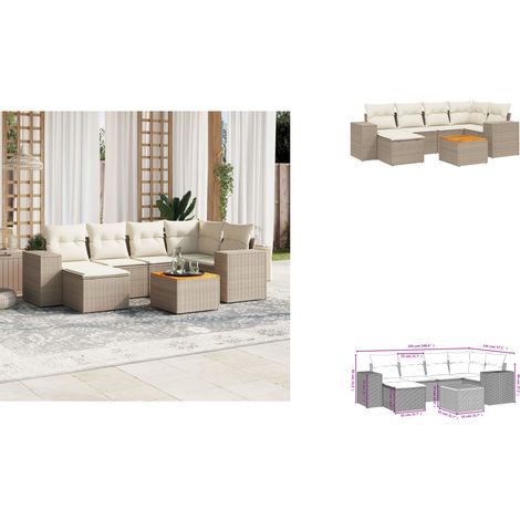 7-tlg. Garten-Sofagarnitur mit Kissen Beige Poly Rattan - Gartenmöbel - Esstisch - Lounge Set - Outdoor Möbel - Rattan Gartenmöbel (1/3)