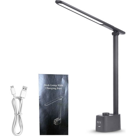 Lampe de bureau rotative avec porte-stylo, 5 températures de couleur, lampe de lecture pliable à intensité variable, port de chargement USB, affichage numérique pour le bureau à domicile, les études e (1/5)