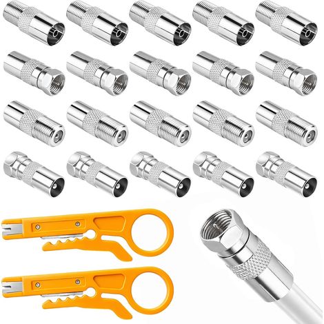 26Pcs Adaptateur Antenne TV, Adaptateur d'Antenne TV F Mâle vers Femelle, Cable Antenne TV, Connecteur Coaxial Câble F Mâle/Femelle, Répartiteur Raccord Coaxial pour Câble Satellite (1/5)