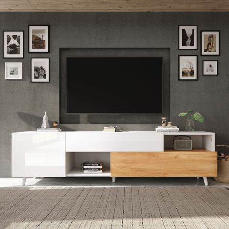Mueble TV 180 cm Madera, 1 Cajón, 2 Huecos Abiertos, para TV de 65 a 75 Pulgadas (1/5)