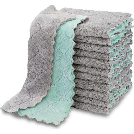 Set di 12 panni da cucina assorbenti in pile di corallo, inodori, riutilizzabili, in microfibra, 15 x 25 cm. (1/4)