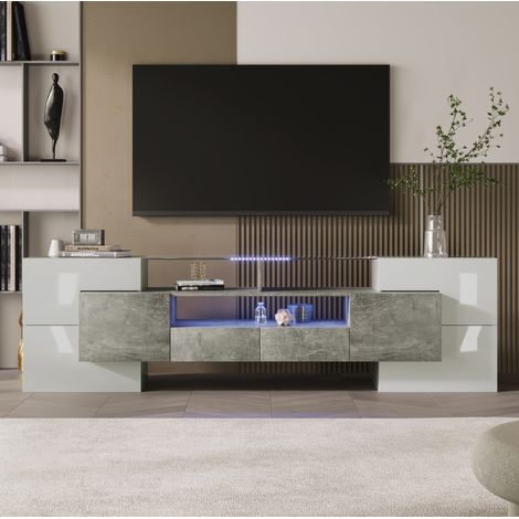 Mueble TV salón con LED y gran almacenaje gris HAVRYA (1/5)