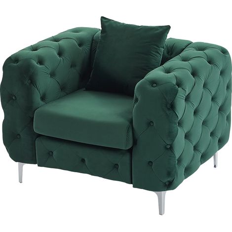 Fauteuil chesterfield en velours vert EDWINA (1/5)