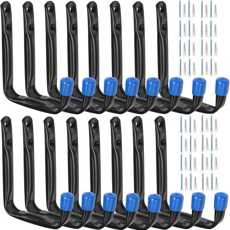 Lot de 16 crochets de rangement muraux robustes en J pour outils, câble, rallonge (1/5)