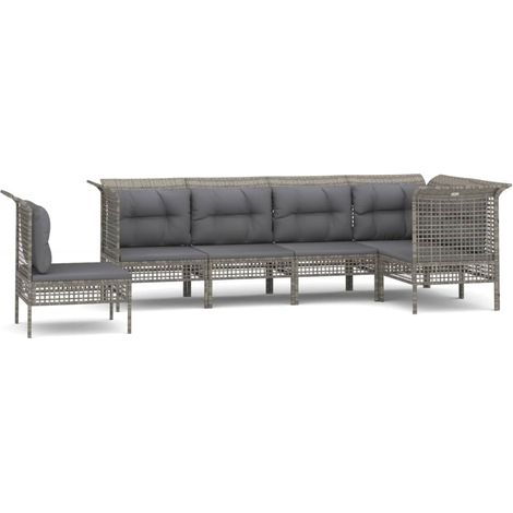 Maison Exclusive - Set Divani da Giardino 6 pz con Cuscini in Polyrattan Grigio (1/5)