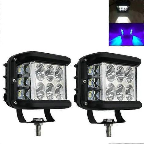 Projecteur de travail LED New Bright 2X 3 Side Shooter pour voiture, 12V/24V, accessoires pour la conduite tout-terrain, bateau, camion, SUV, quad (2 x blanc et bleu). (1/5)