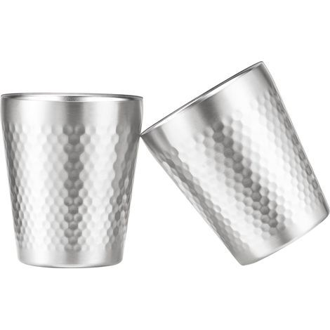 Ensemble de Tasses en Acier Inoxydable 10oz/300ml Empilables à Double Paroi en Métal Isolé Incassable, Surface Texturée en Diamant Plaqué Titane,Tasse à café/Thé/Verres à Bière (Argent) (1/4)
