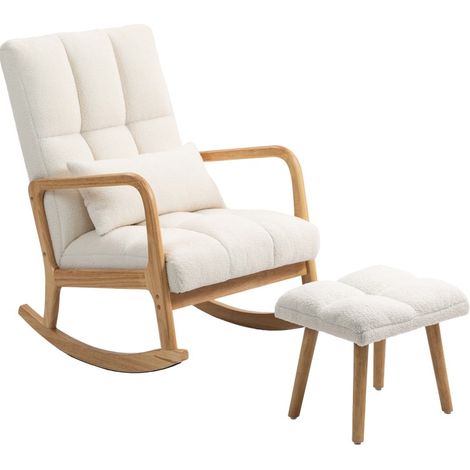 CHICFURN Mecedora con reposapiés 64,5 x 82 x 99 cm de madera blanca para salón y dormitorio (1/5)
