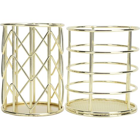 2Pcs Metal Wire Makeup Brush Pencil Cup Holder Office Stationery Hollow Grid Desktop Storage (1/5)