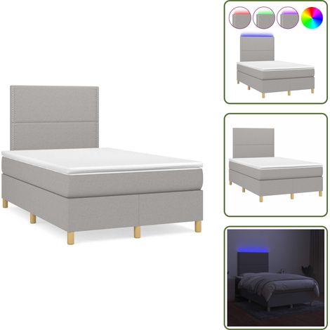 The Living Store Sommier à lattes de lit matelas LED gris clair 120x190 cm tissu - Sommier Tapissier - Lit Double - Matelas Led - Éclairage LED - Tête De Lit Ajustable (1/5)