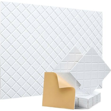 Packung mit 12 selbstklebenden Akustikpaneelen, schallabsorbierende Schaumstoffpaneele 30,5 x 30,5 x 1 cm, schallabsorbierende Wandfliesen, weiß (1/5)