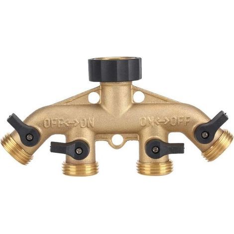 Distributeur d'Eau 4 Voies en Laiton pour Arrosage Jardin Robinet Vanne Sélecteur (1/4)