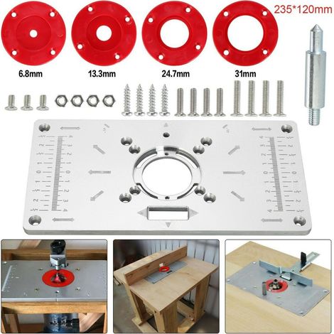 Decdeal Plaque d'insertion de Table de routeur, gabarit métallique avec 4 anneaux, outils, planche rabattable pour le travail du bois
