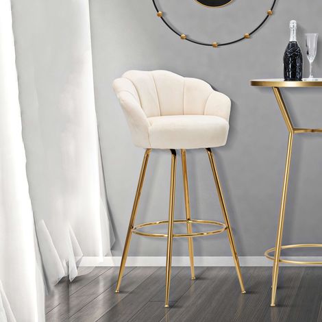 Taburete Tequis, Tapizado, Tela de Terciopelo, Altura del Asiento 85 cm, 55x53x110h cm Blanco Crema (1/5)
