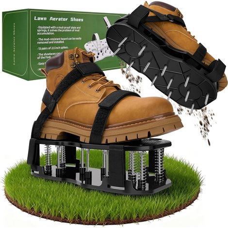Aérateur Pelouse Chaussures, Scarificateur Gazon Préinstallés, Double Couche, Clous Longs et Sangles Réglage à Fermeture, Durables et Autonettoyantes pour Terrasses Jardin Sol Pelouses (1/5)