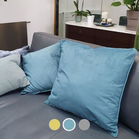 Coussin Décoratif - SILUMEN - 55x55 cm - Polyester - Bleu - Gris - Déhoussable (1/4)