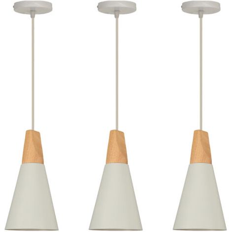 royaluxe- 3X Suspension Luminaire Moderne Blanc, Abat-Jour En Métal Et Bois, Suspension Lustre Nordique Rétro, Ampoule Non Incluse