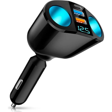 Chargeur de voiture USB-C, adaptateur allume-cigare, répartiteur de prise USB QC3.0 et PD avec voltmètre LED, chargeur USB 12 V/24 V pour voiture, charge rapide (1/2)
