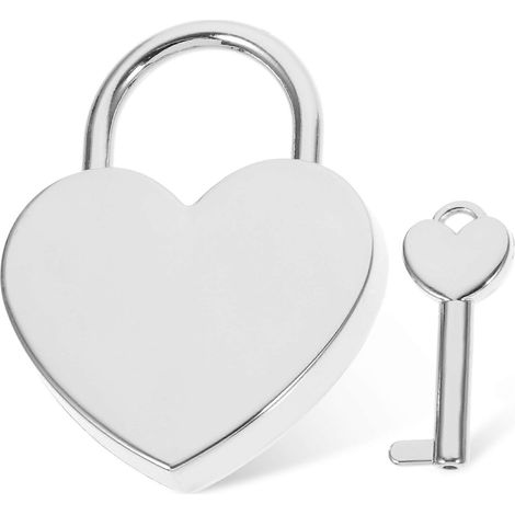 Petit cadenas avec clé, idéal pour les couples romantiques, pour cadenas de boîte à bijoux ou de valise.-5.8X4.4X0.7CM-Silver