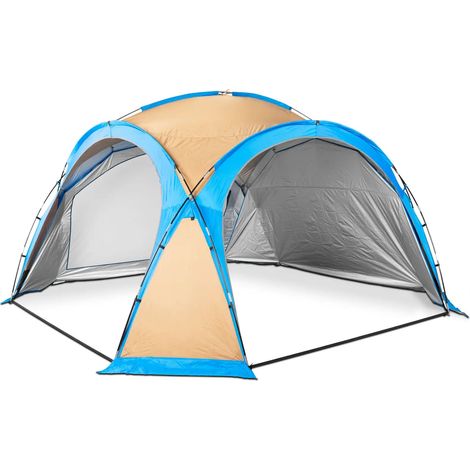 Gazebo da campeggio resistente ai raggi UV con zanzariera fibra di vetro PP tessuto Oxford blu-marrone 140010137