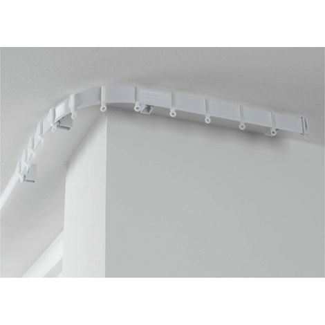 Kit de rail flexible incurvé en PVC de 2 mètres pour baies vitrées et balcons, rail coudable en forme de U comprenant poulies et supports, accessoires complets.