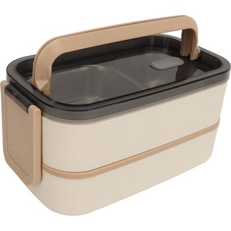 Boîte Bento Isotherme Acier Inoxydable 1400ml avec Couverts - Empilable, Double Couche, Khaki (1/5)