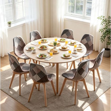 Lot de 8 chaises de salle à manger patchwork multicolores en tissu et bois (1/5)