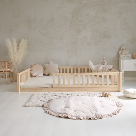 Cama 140x200 con barandilla y somier patas 1 cm Agnès Madera