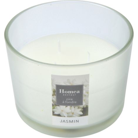 Bougie parfumée en verre avec 3 mèches "Essentiel" - Jasmin - D11 x 8 cm - Livraison gratuite (1/3)