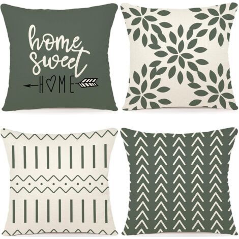 Lot de 4 Housse Coussin Décoratif Canapé Taie d'oreiller Decoration Housses en Lin d'extérieur Housse de pour Chambre, canapé, Lit,Jardin 45x45CM