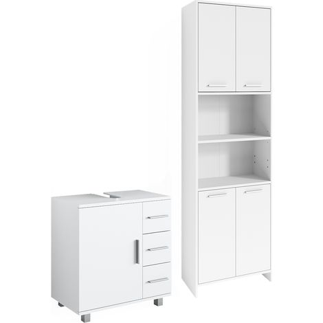 Set di mobili da bagno Maris, Bianco, 2 pezzi, con colonna e base lavabo, Vicco