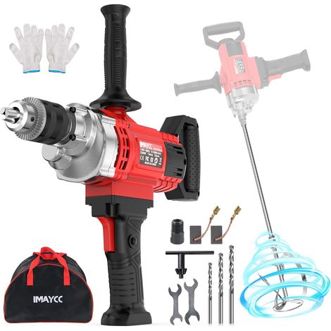Kit mélangeur de perçage 2 en 1, malaxeur à béton portable 3200 W 20 A pour perçage et mélange, mixeur à vitesse variable, idéal pour aliments, plâtre, peinture, ciment, mortier, etc. (1/5)