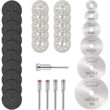 Mini Disque Diamant à Tronçonner & Mini Lame de Scie Circulaire HSS & Mini Disque de Coupe en Résine (3mm Mandrins) pour Bois Pierre Métal - Paquet de 30Pcs (1/4)