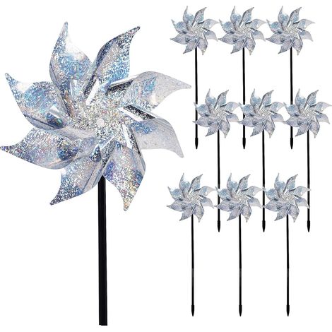 Pinwheel Réfléchissant - Pour Jardin Et Extérieur - Détournement Visuel Des Oiseaux - 10 Pièces Avec Tiges