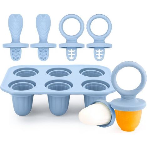 Molde para helado, Mini moldes para polos, Seis compartimentos, Silicona, 12x10x8,1 cm, leche materna, yogur, batidos, Azul (1/5)