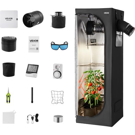 VEVOR Kit Completo per Tenda da Coltivazione da Interno 60x60x180 cm Tenda da Coltivazione con Illuminazione LED a Spettro Completo, Sistema di Ventilazione, Mylar 600D, per Fiori Verdure (1/5)