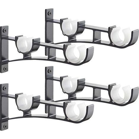 4pièces Tringle À Rideau En Métal Robuste, Support De Tringle À Rideaux, Double Tringle À Rideau Pole Holder, Support Rideau, Support De Tringle À Rideau En Aluminium, Support De Tringle À Rideau Noir (1/4)