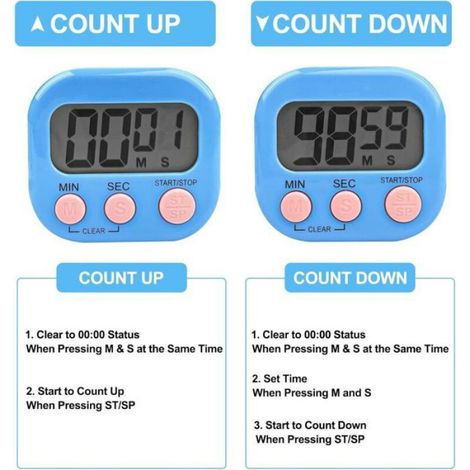 Minuteur de cuisine magnétique 3 pièces 3 couleurs, grand écran LCD, alarme digital, compte à rebours pour cuisson, douche, sport (1/4)