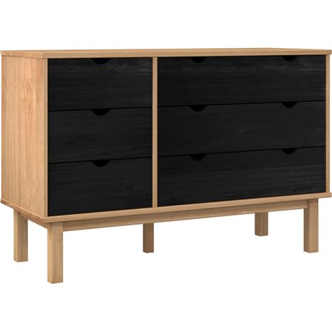 Cajonera OTTA Negro 111 x 43 x 73,5 cm Madera de Pino Maciza vidaXL