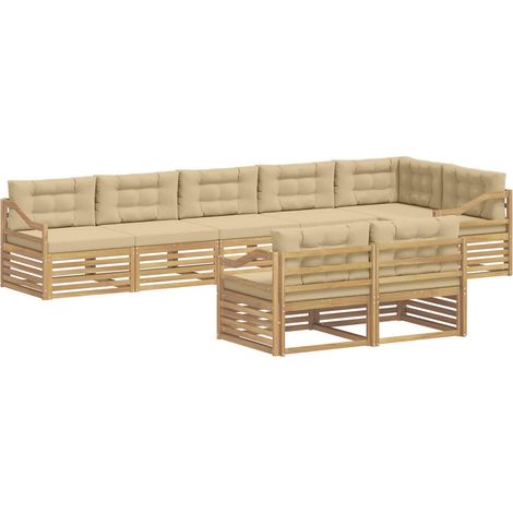 Set di divani da esterno 8 pz 8-Posti Bianco e Beige Poliestere vidaXL (1/5)