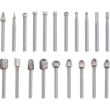 Juego de 20 fresas rotativas de carburo de tungsteno HSS con vástago de 3 mm para herramientas rotativas Dremel para carpintería, tallado, grabado y taladrado.