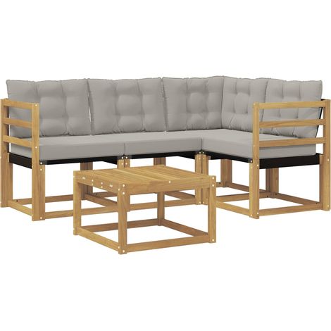 Outdoor Sofa Set with Cushion 5 pcs White and Light Grey vidaXL
