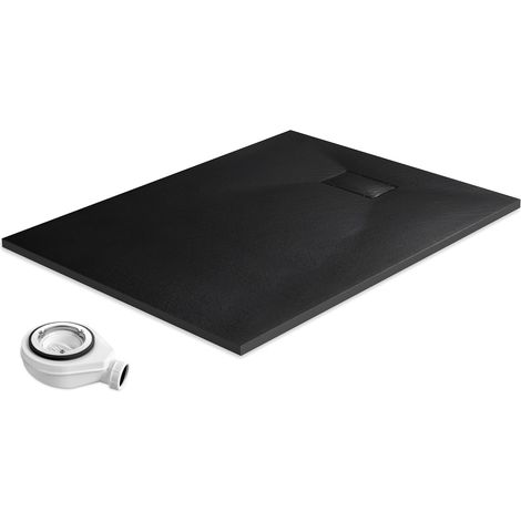 Receveur de douche avec siphon 120 x 90 cm - Antidérapant - En SMC - Hauteur : 2,6 cm - Receveur de douche avec couvercle découpable et bonde de 90 mm - Noir (1/5)